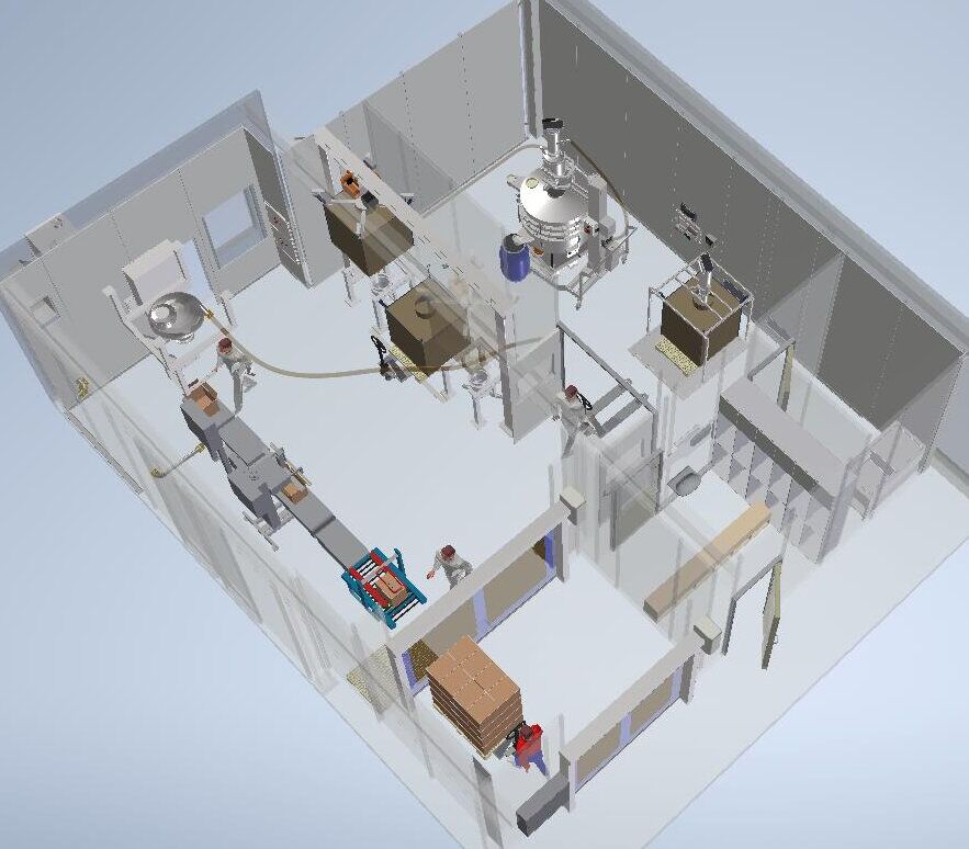 3D drawing of Pharma-Sieving/Packaging Line at International Process-Center Dresden